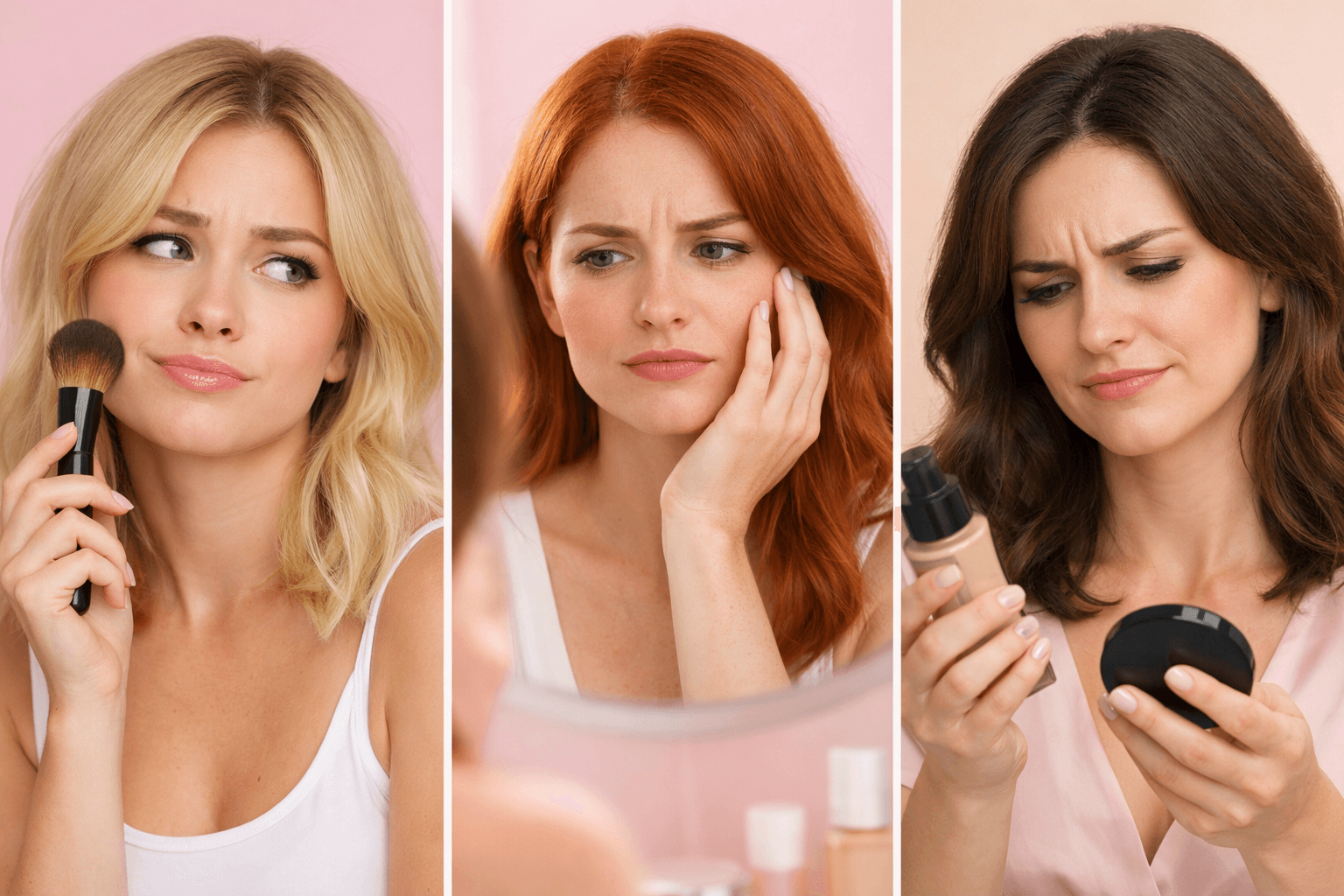 Women struggling with makeup